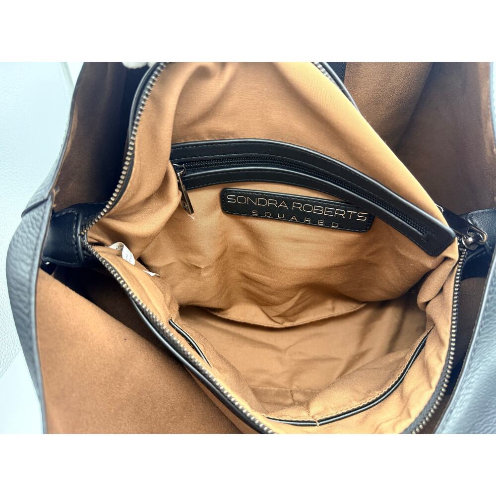 Sondra Roberts "Squared" Black Pebbled Hobo with Suede Lining - Picture 8 of 10